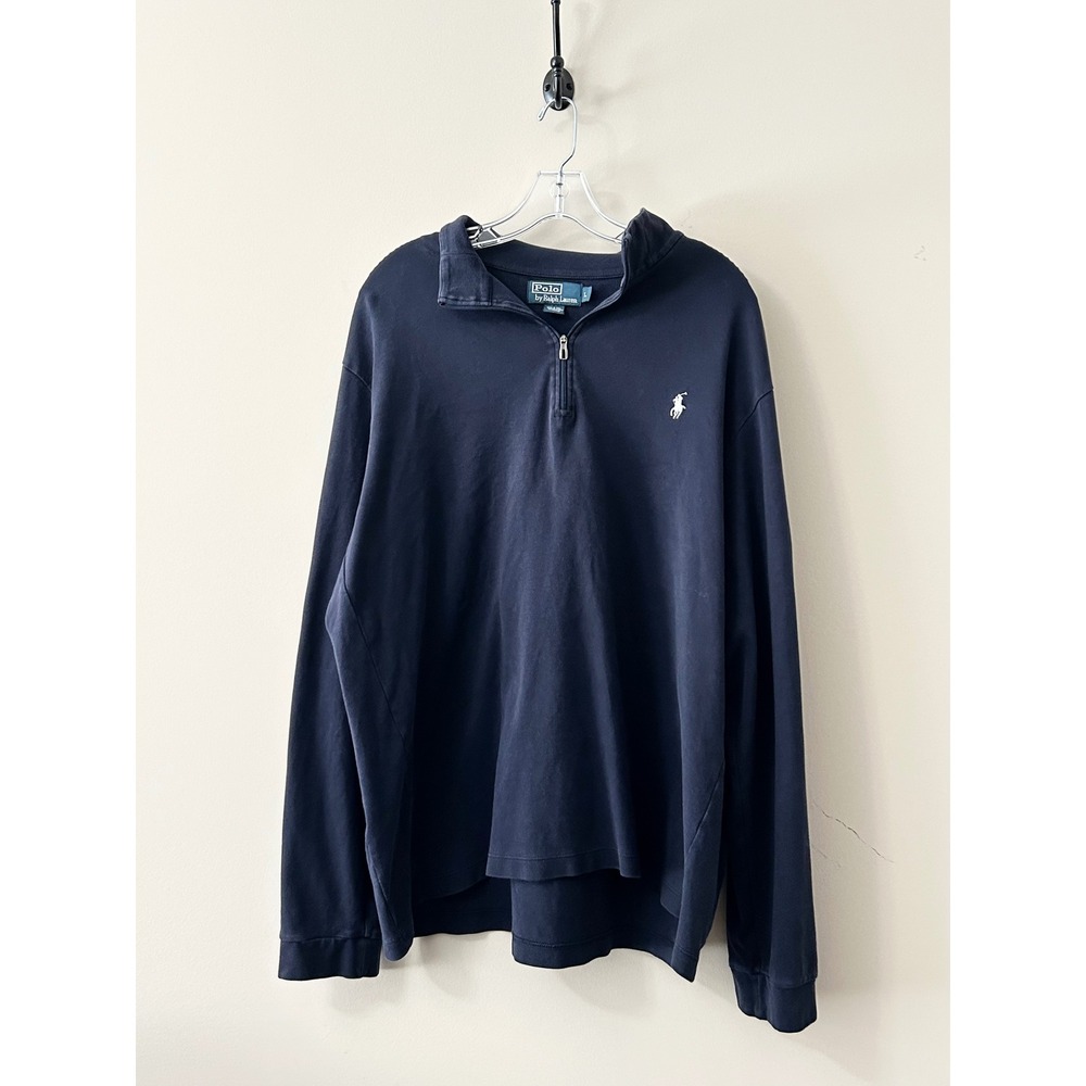 Polo Ralph Lauren Mens Large Navy Blue 100% Pima Cotton Quarter Zip Pullover